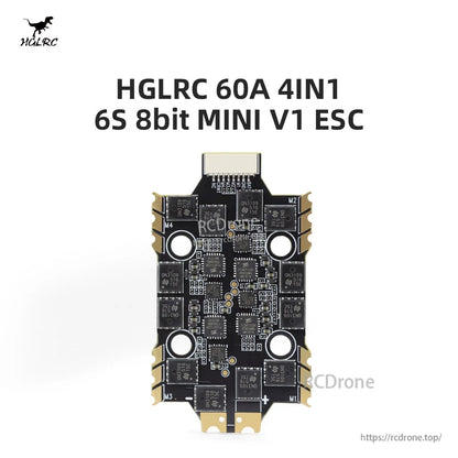 HGLRC 60A 4IN1 6S 8bit MINI V1 ESC title graphic with board image