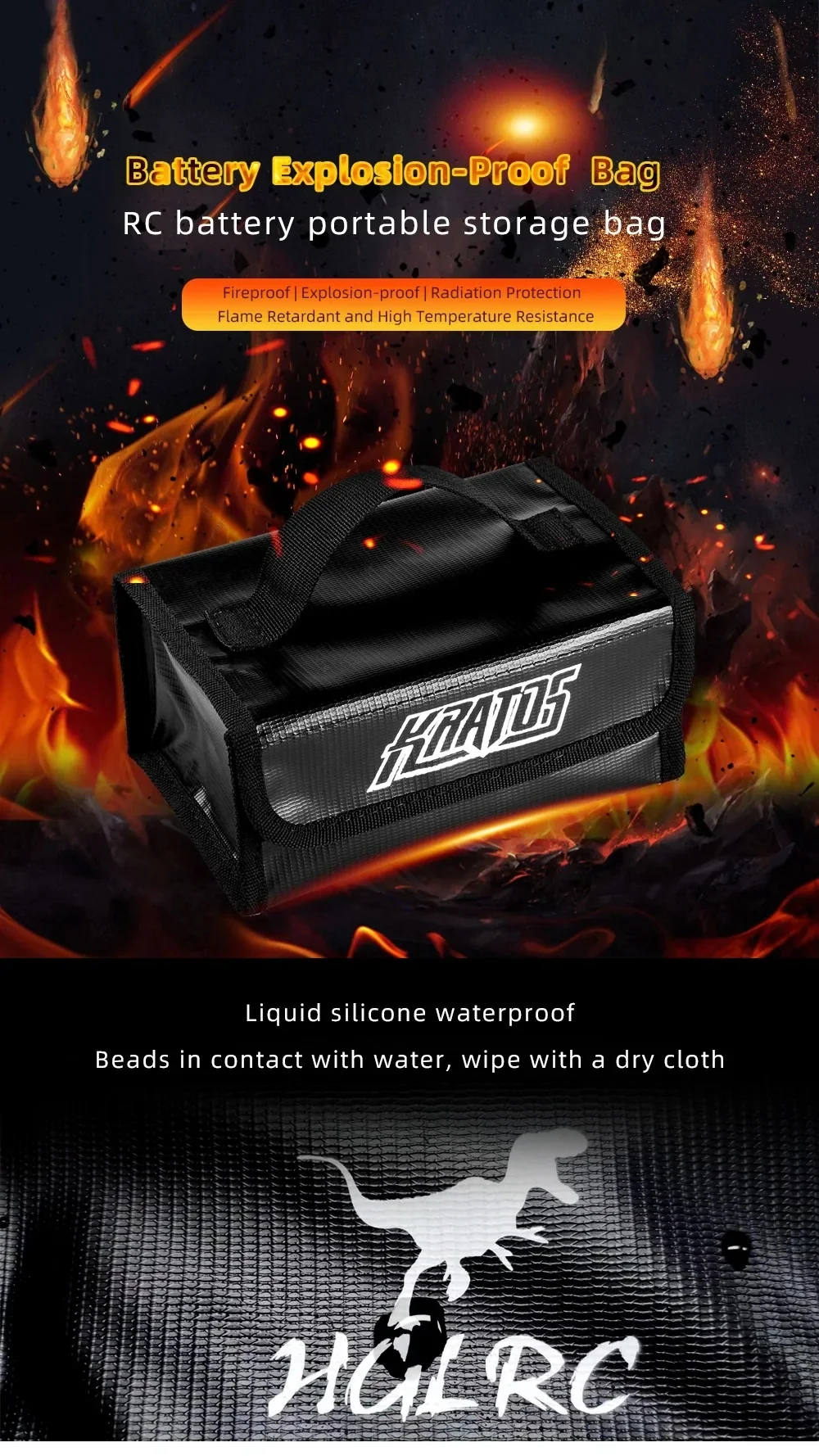 HGLRC KRATOS Fireproof Battery Safe Bag portable LiPo charging and storage bag with carry handle