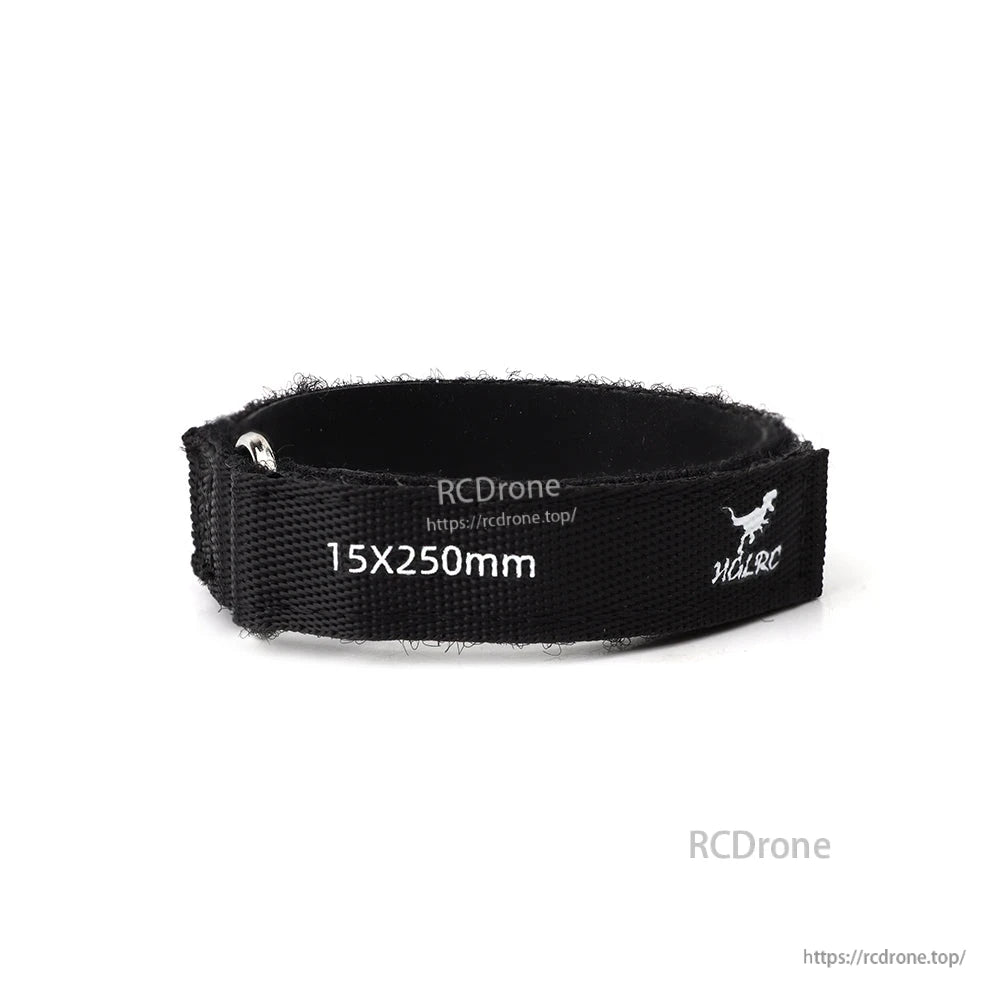 Close-up of 15x250mm strap loop showing printed size label and woven strap texture