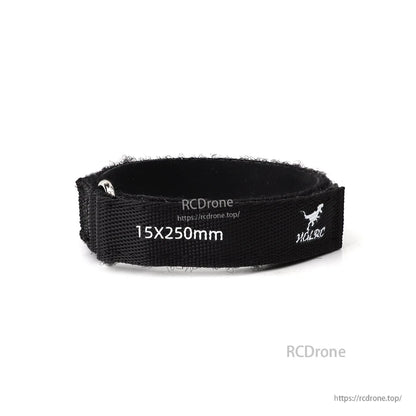 Close-up of 15x250mm strap loop showing printed size label and woven strap texture