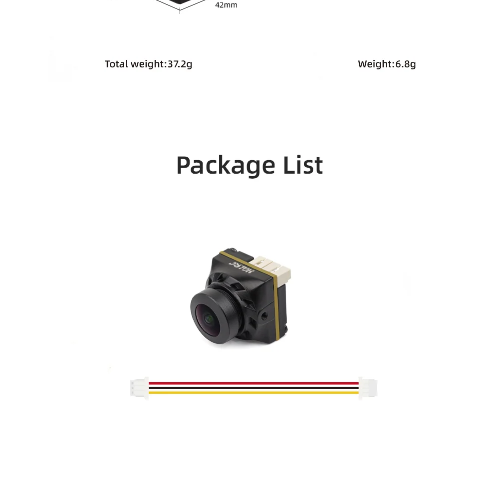Package contents: HGLRC FPV camera and 5-pin cable harness included in the box