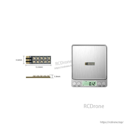 13mm LED board dimension diagram with thickness view and scale weight display on metal platform