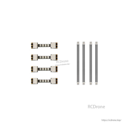 Set of four 25mm LED strips with four plug-in extension cables shown on white background