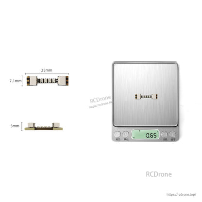 25mm LED strip size diagram (25mm length) with thickness view and scale weight display