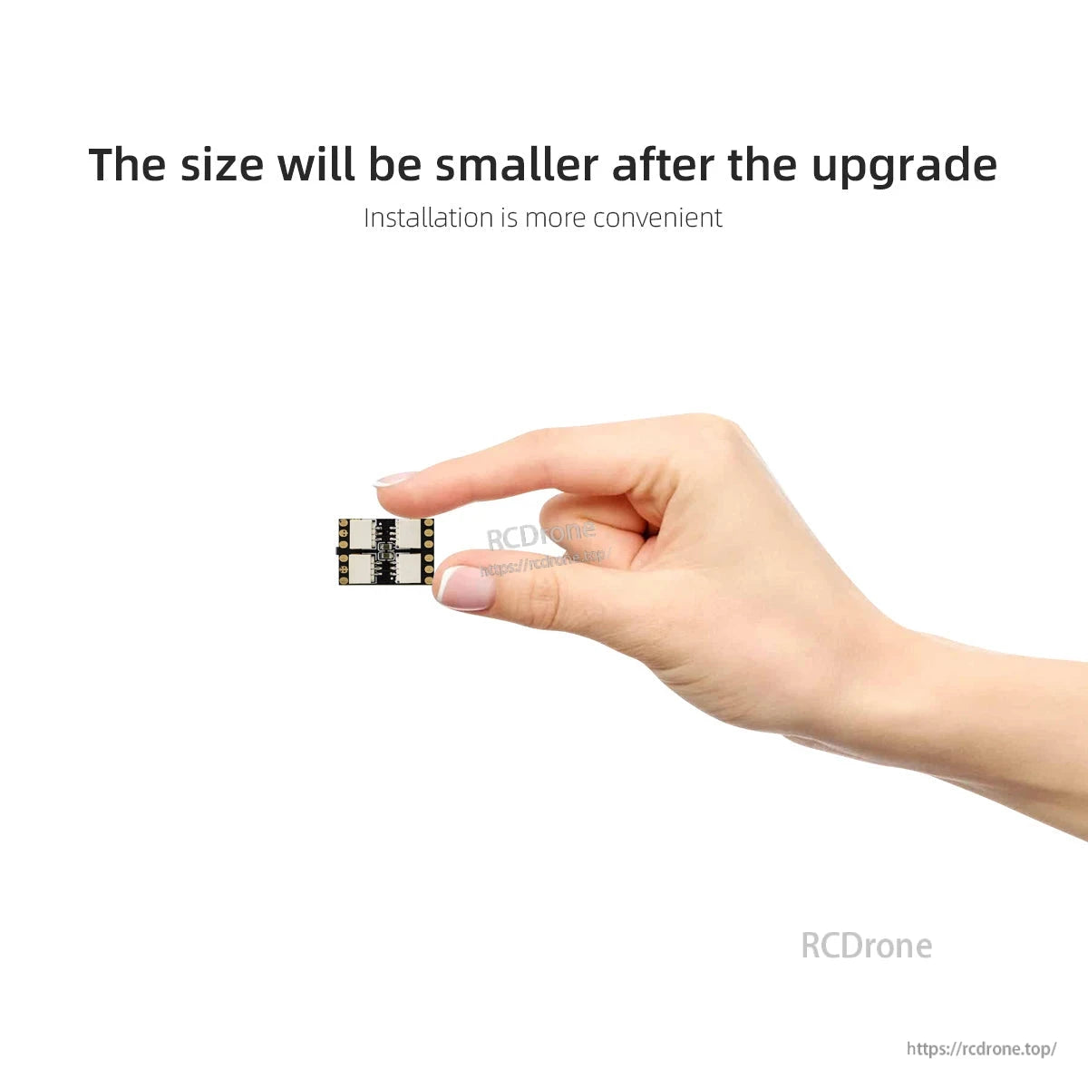 Mini LED controller size shown held between fingers for scale on white background