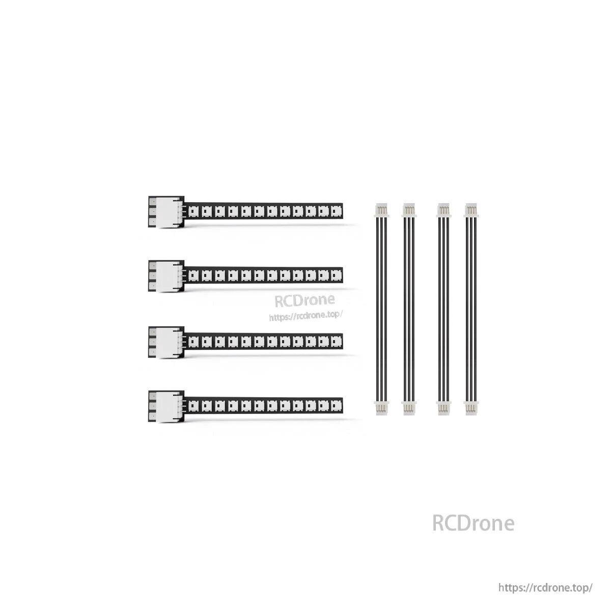 Set of four HGLRC LED strips with four plug-in extension cables for FPV lighting setup