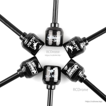 Close-up top view of Hammer Mini antenna heads with HGLRC branding and L/R polarization markings