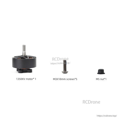 Package contents: 1350KV motor, five M3x10mm screws, and one M5 nut