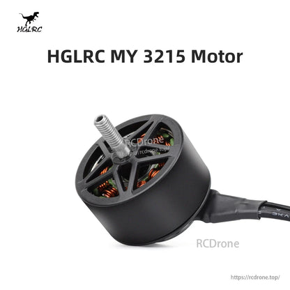HGLRC MY 3215 motor angled view showing open top frame and wire lead