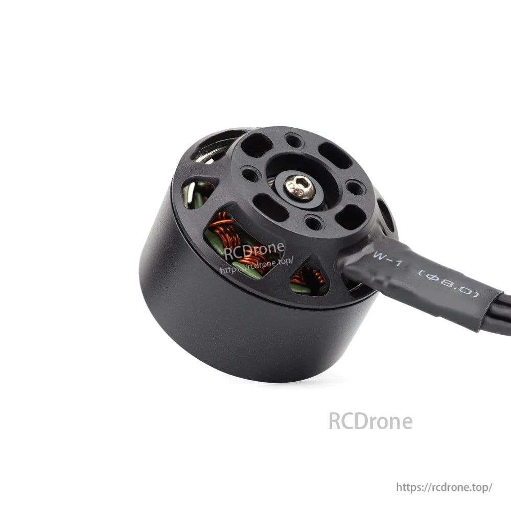 Bottom mounting base view with screw holes and center shaft, wire exit detail