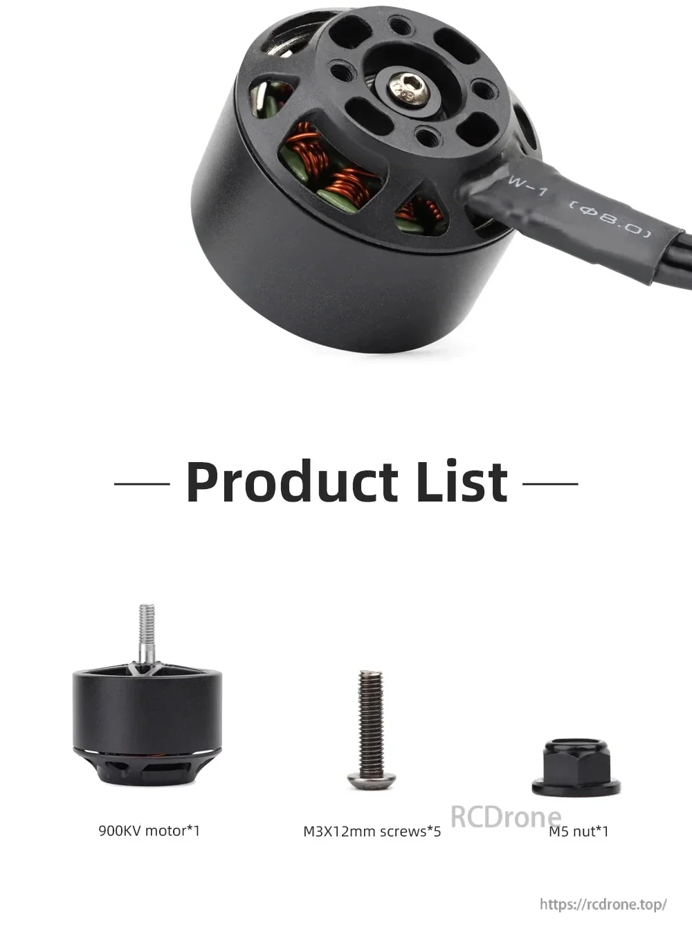Motor base and included accessories: five M3x12mm screws and one M5 nut for the HGLRC MY 3215