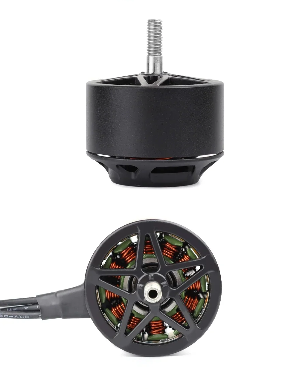 Close-up views of the MY 3215 motor housing and open bell design with visible windings and center hub