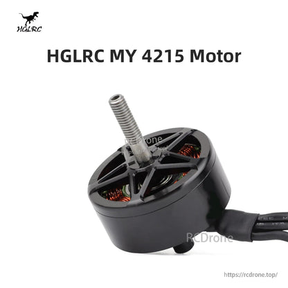 HGLRC MY 4215 motor angled product shot with top cage and threaded output shaft