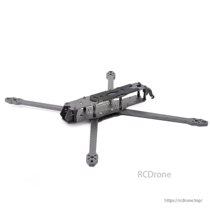 Angled front-top view of MY10 frame showing main body plates and four extended carbon arms