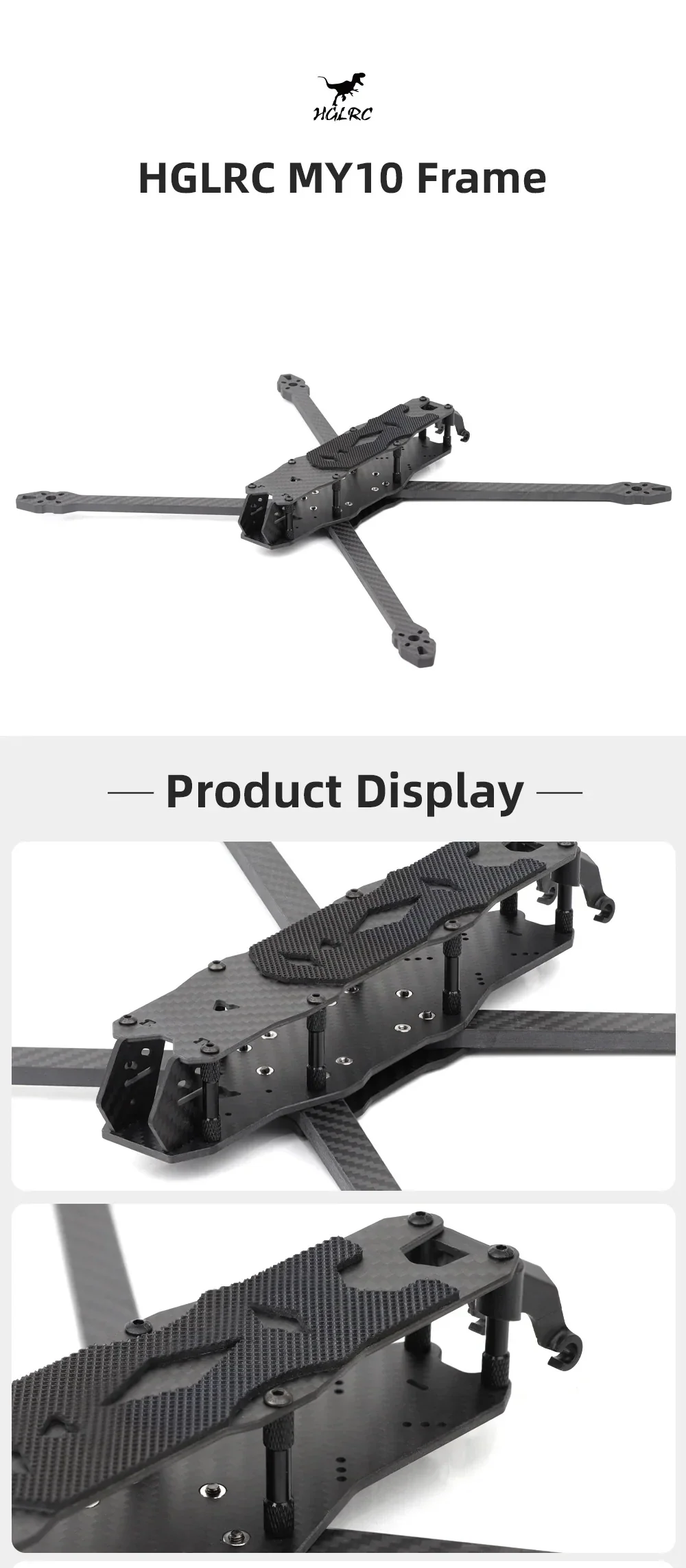 HGLRC MY10 10-Inch FPV Frame assembled carbon frame kit with 10-inch arm layout for long-range builds