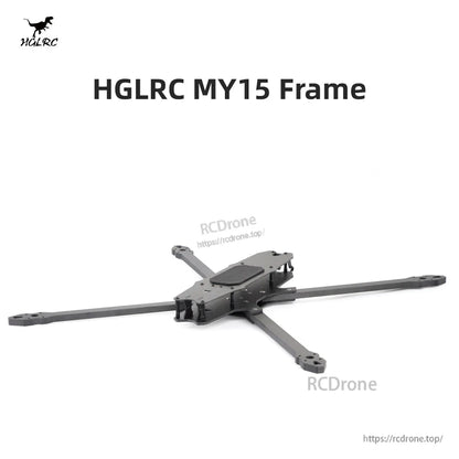 HGLRC MY15 15-Inch FPV Frame product graphic with model name text and assembled frame
