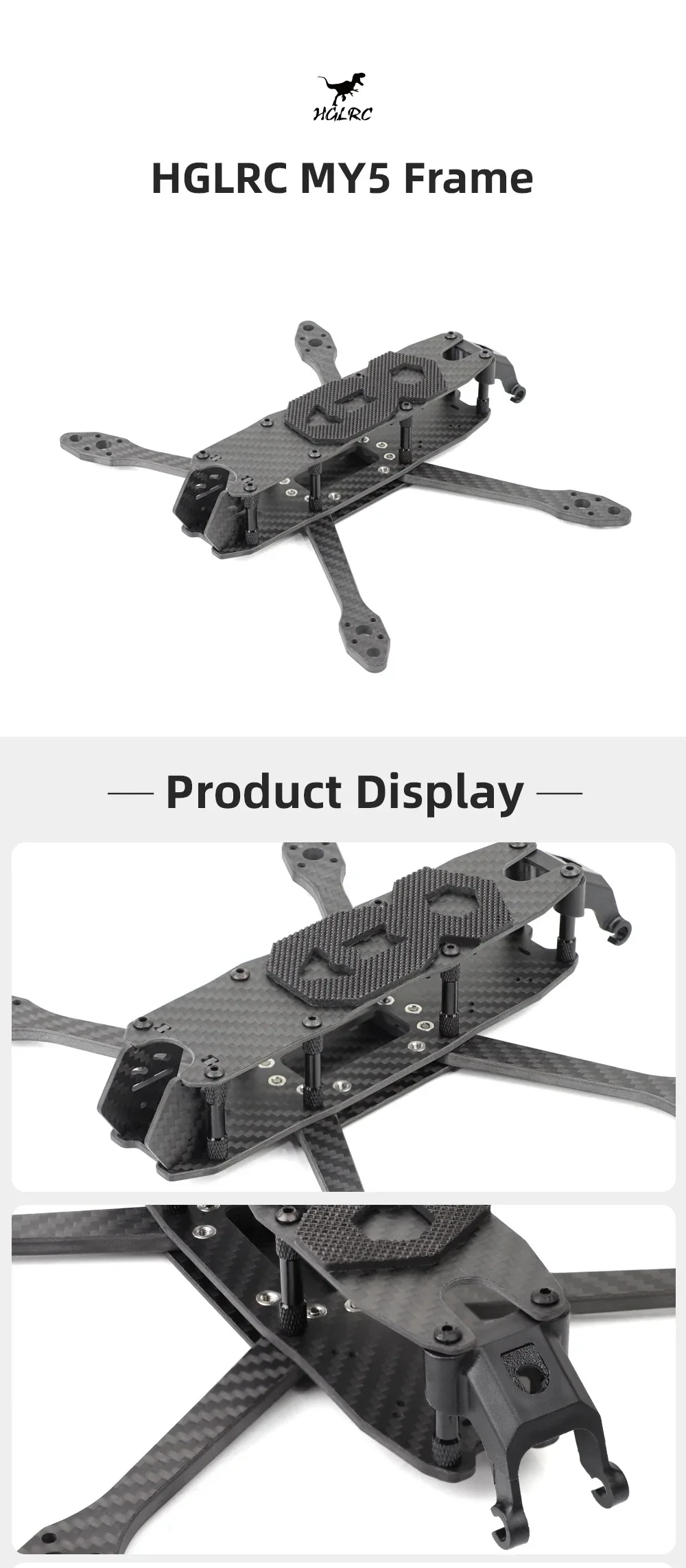 HGLRC MY5 5-inch freestyle & training FPV frame, carbon fiber 225mm wheelbase build display