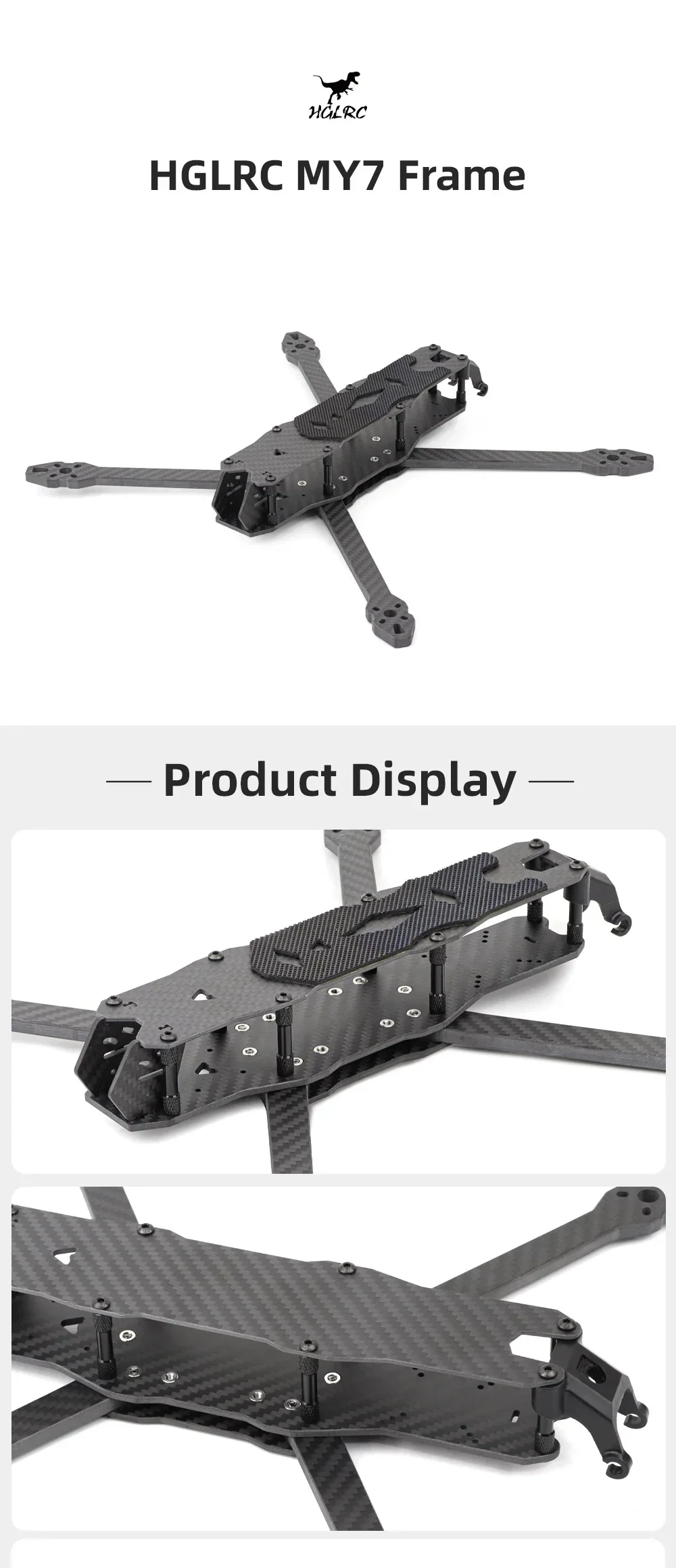 HGLRC MY7 7-inch long-range & training FPV frame kit, carbon fiber layout with 335mm wheelbase
