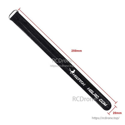 20mm x 250mm black HGLRC metal buckle battery strap, size diagram shown