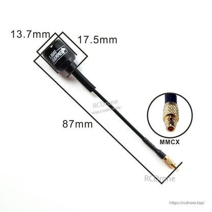 HGLRC Mini Hammer 5.8GHz FPV antenna size diagram with MMCX connector and 87mm cable length