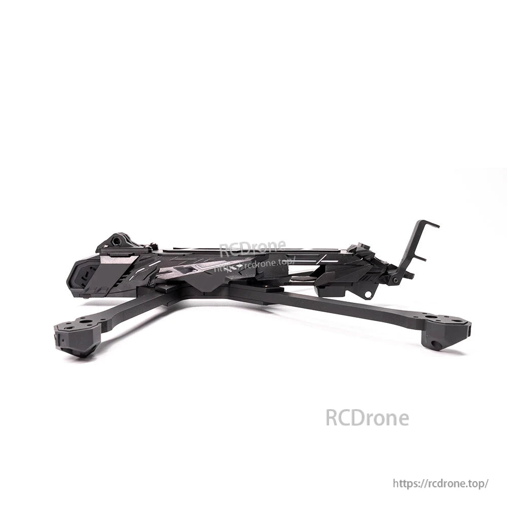 Side profile view of the assembled FPV frame showing low-slung body and rear antenna mount