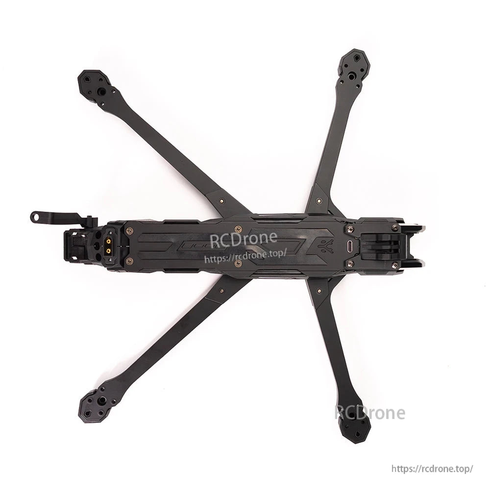Top-down view of the frame showing center plates, arm positions, and rear mounting bracket
