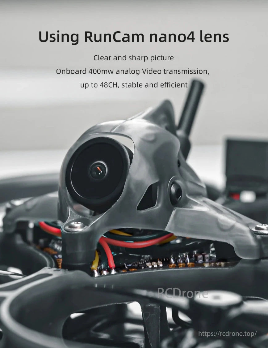 HGLRC Petrel 85 Whoop Analog 2S 2-Inch Whoop FPV, RunCam nano4 lens, 400mw analog video, 48CH, clear picture.