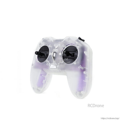 HGLRC C1 FPV radio controller close-up, transparent shell with dual sticks