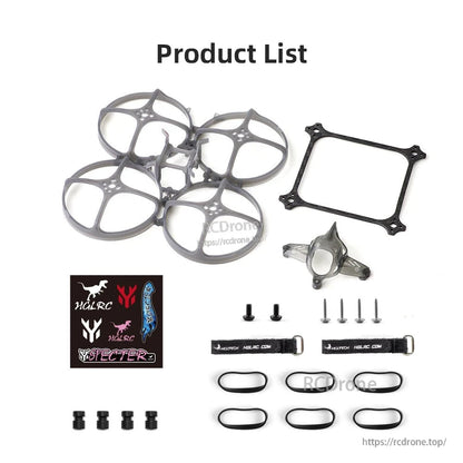 Product list image showing included hardware, straps, stickers, screws, standoffs, rubber bands