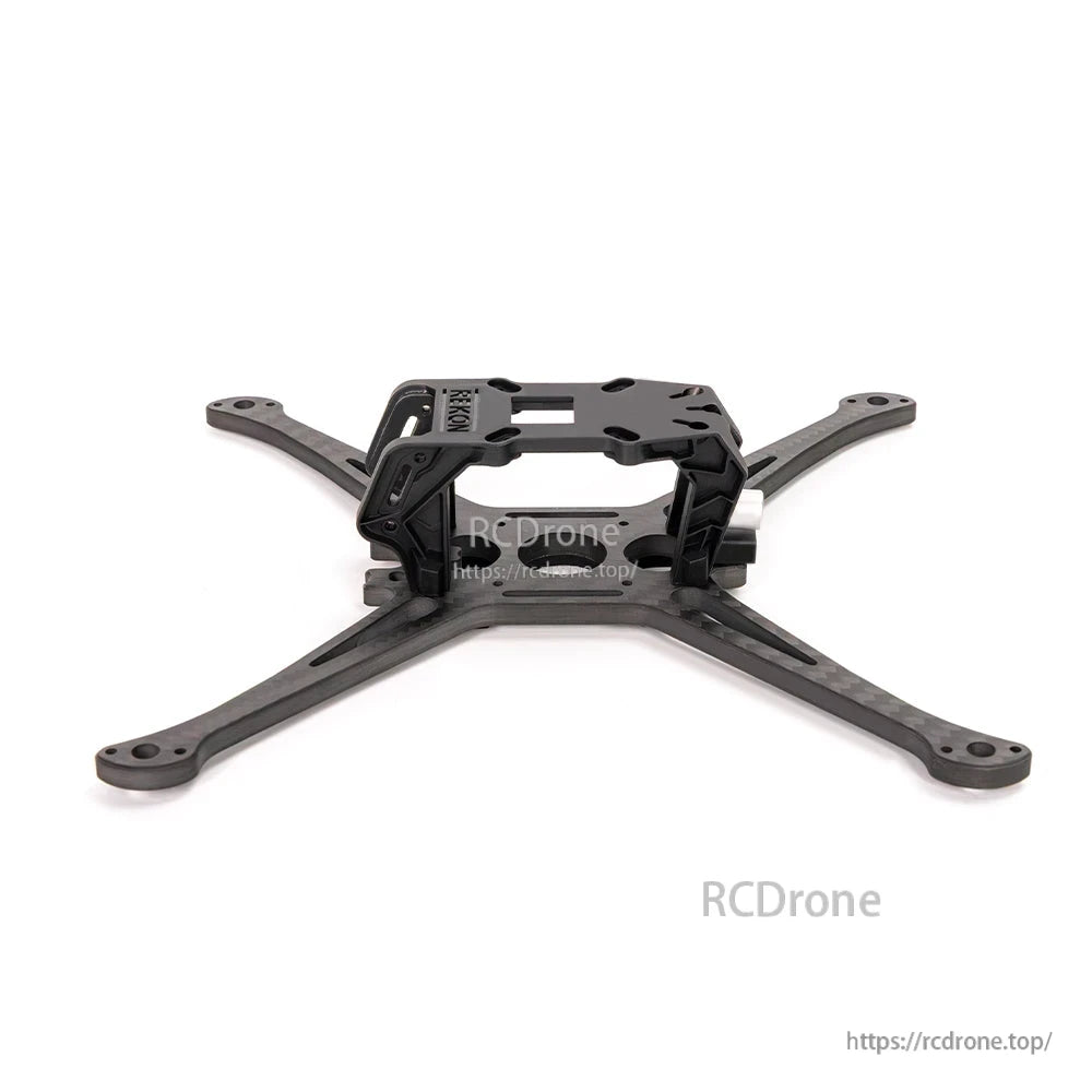 Low side view of carbon fiber frame showing camera cage height and front mounting area