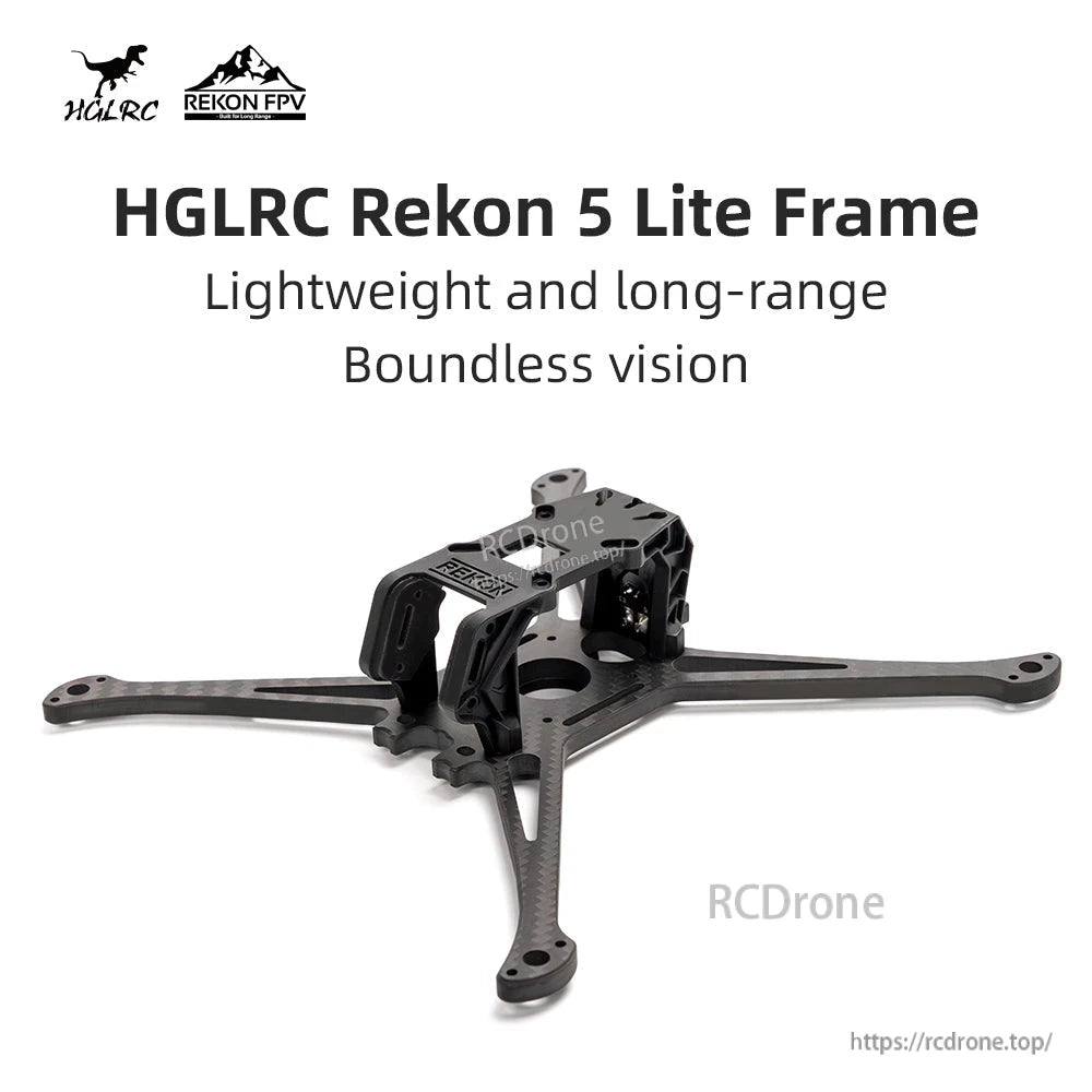 HGLRC Rekon 5 Lite frame promotional graphic with product name and frame photo