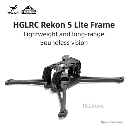 HGLRC Rekon 5 Lite frame promotional graphic with product name and frame photo
