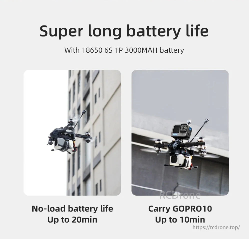 HGLRC Rekon Y6 6S 5-Inch Long-Range FPV, Super long battery life: 20 min no-load, 10 min with GoPro10.
