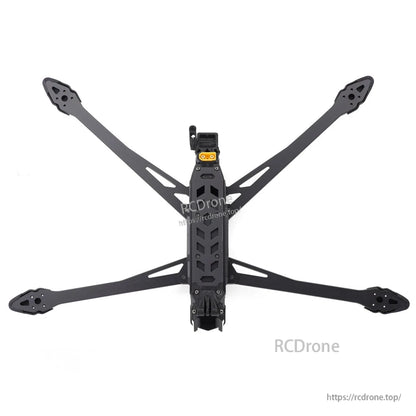 Top-down view of Rekon10 PRO V2 frame showing full X layout and XT60 battery lead at rear
