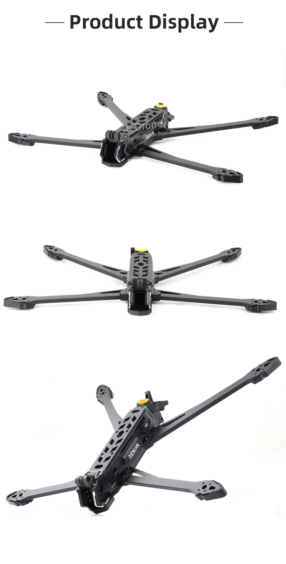 HGLRC Rekon10 PRO V2 frame kit product display with multiple viewing angles and 10-inch arm layout