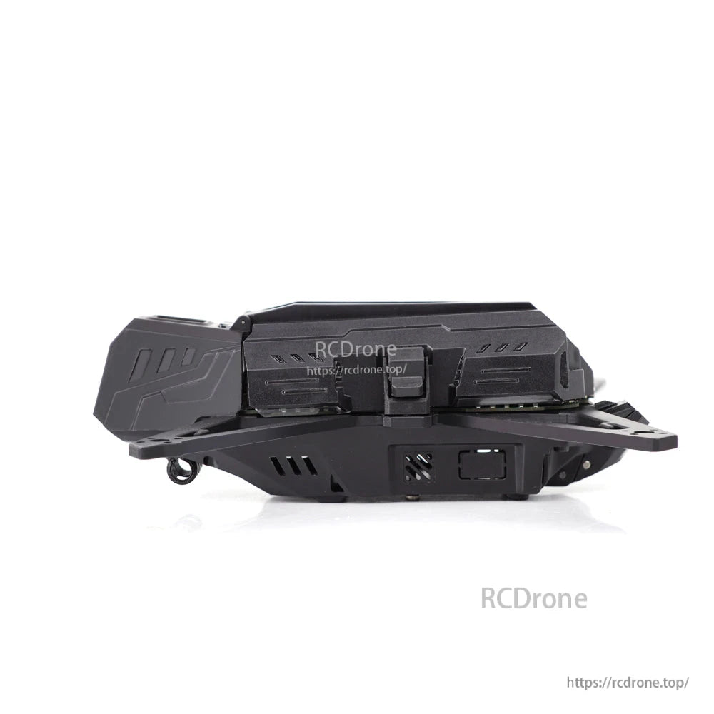 Side profile view of Rekon35 V2 frame showing battery compartment latch area and lower chassis vents