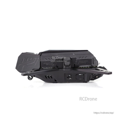 Side profile view of Rekon35 V2 frame showing battery compartment latch area and lower chassis vents