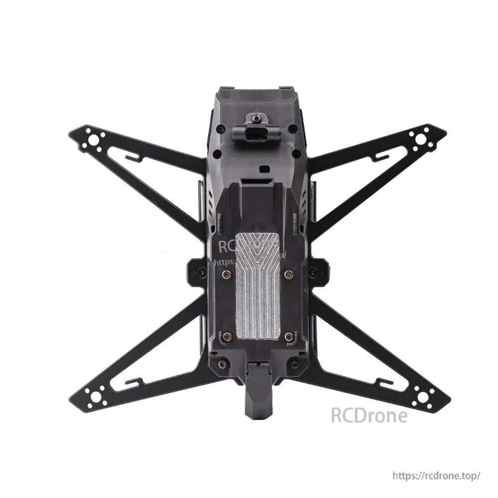 Bottom view of Rekon35 V2 frame showing underside mounting points and installed VTX heatsink plate