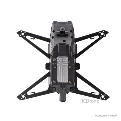 Bottom view of Rekon35 V2 frame showing underside mounting points and installed VTX heatsink plate