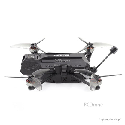 Rekon35 v2 side profile showing body vents, battery strap area and rear antenna mount