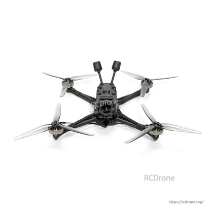 Top-down view of HGLRC Rekon5 Lite 5-inch long-range FPV drone with four props and dual antennas