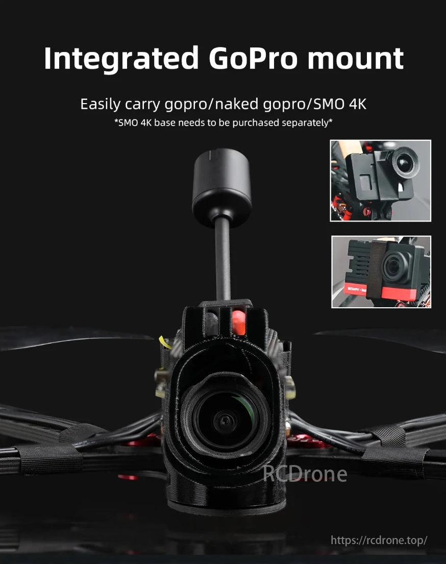 HGLRC Rekon5 Mini Long Range 5-Inch FPV, Integrated GoPro mount for easy carry; SMO 4K base sold separately.