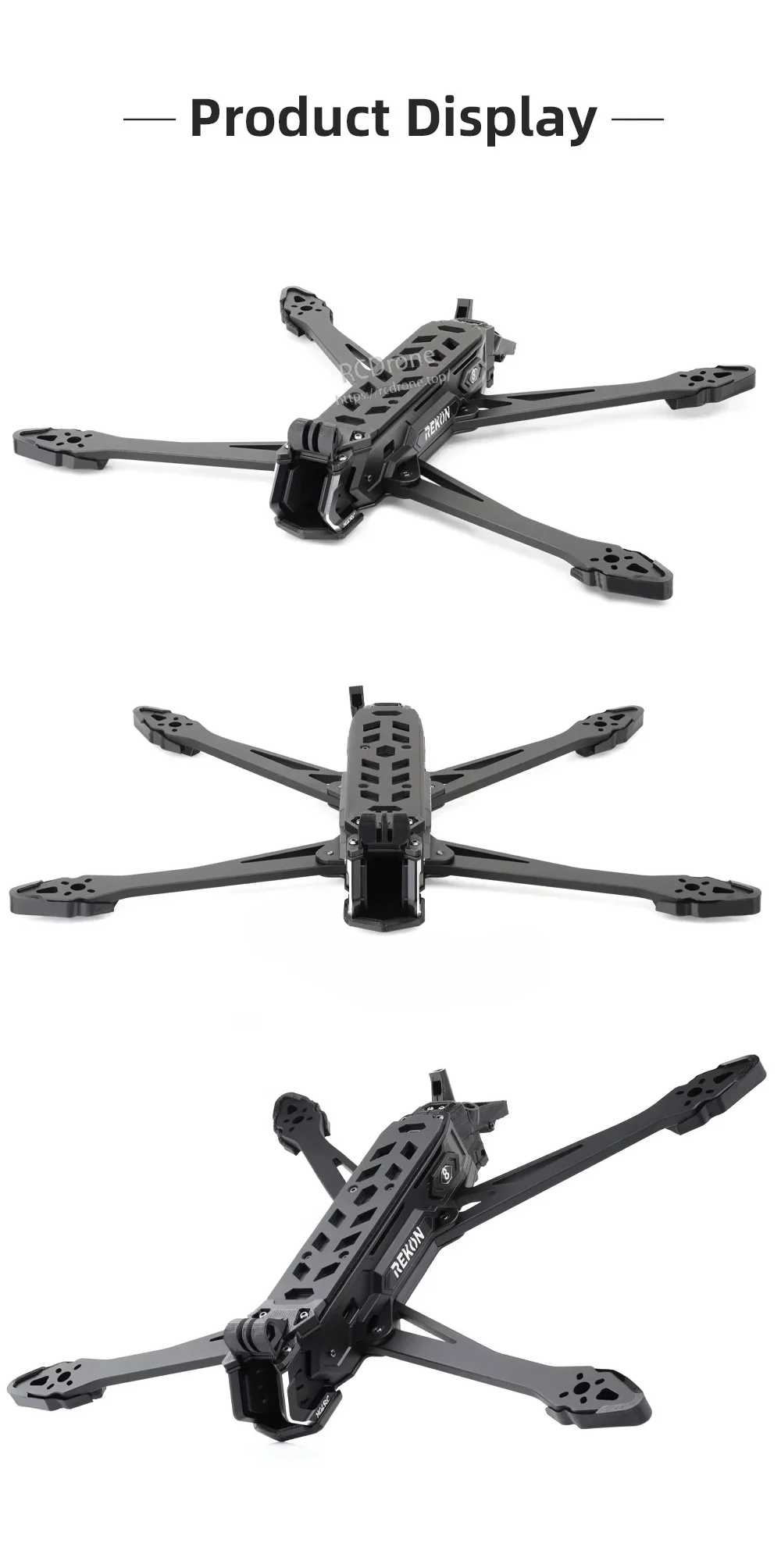 HGLRC Rekon8 PRO frame product display with multiple angles showing 8-inch long-range quad frame layout