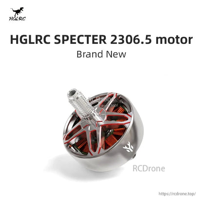 HGLRC SPECTER 2306.5 motor promo graphic with product name text and angled motor render