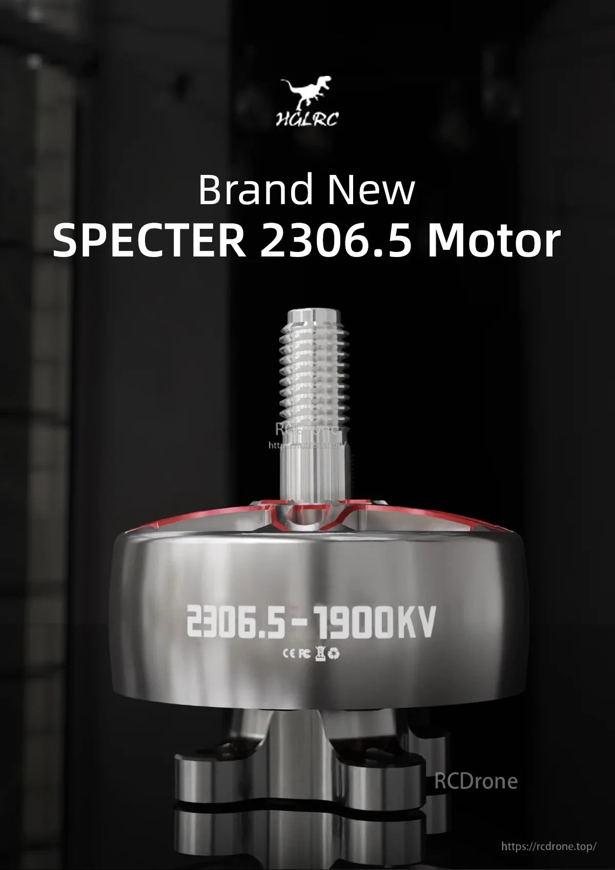 HGLRC SPECTER 2306.5 1900KV brushless motor close-up with 2306.5-1900KV marking on can