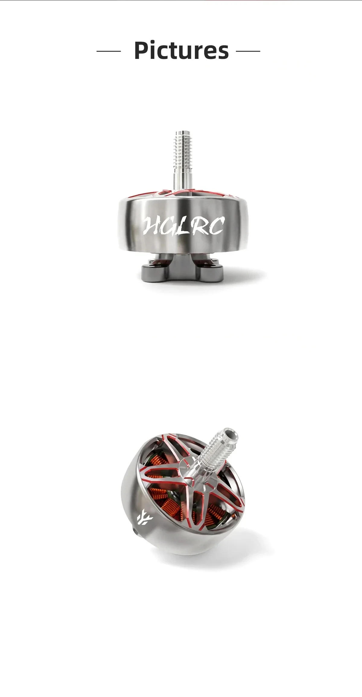 HGLRC SPECTER 2306.5 1900KV brushless motor on white background with side and angled views