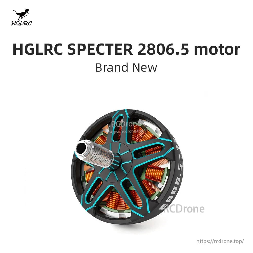 HGLRC SPECTER 2806.5 motor graphic with product name text and top view of rotor bell and shaft