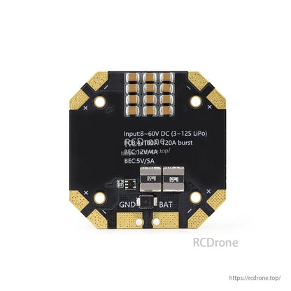 HGLRC SPECTER 90A Single ESC underside showing input 8–60V (3–12S LiPo) and BAT/GND pads