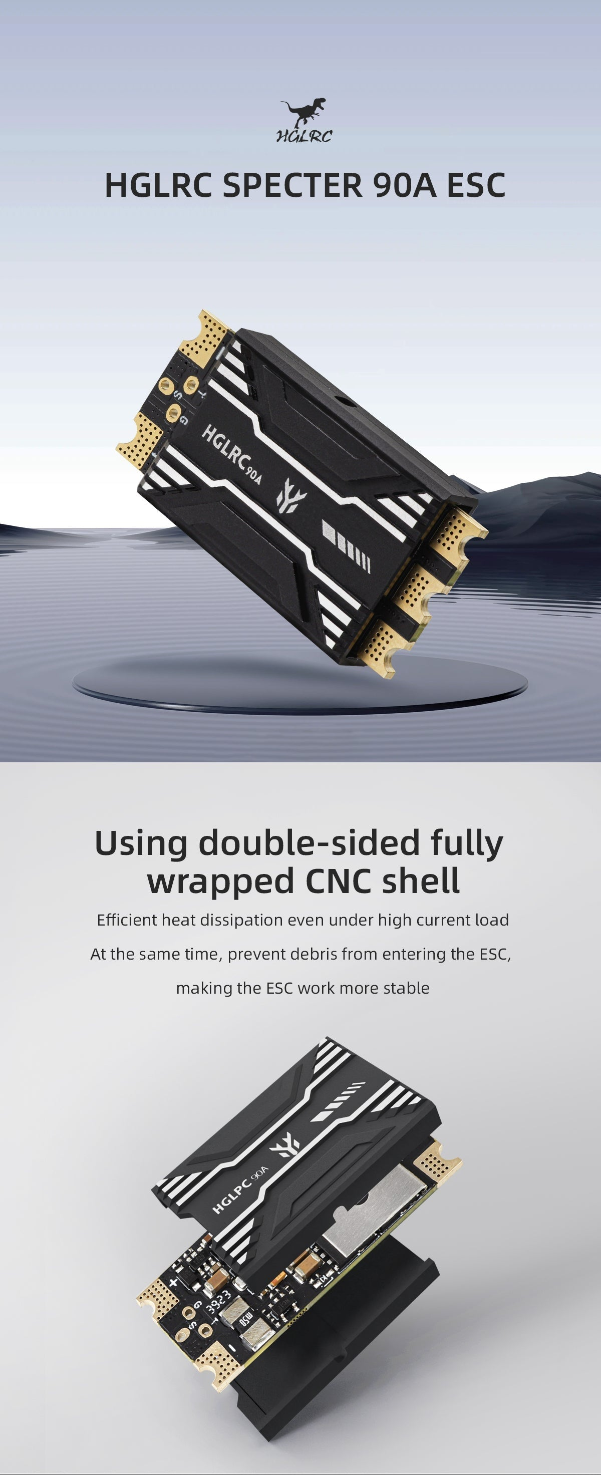 HGLRC SPECTER 90A Single ESC with double-sided fully wrapped CNC shell for cooling and protection
