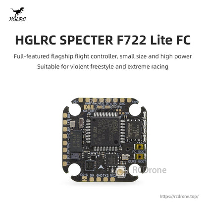 HGLRC SPECTER F722 Lite FC title graphic with flight controller shown on white background